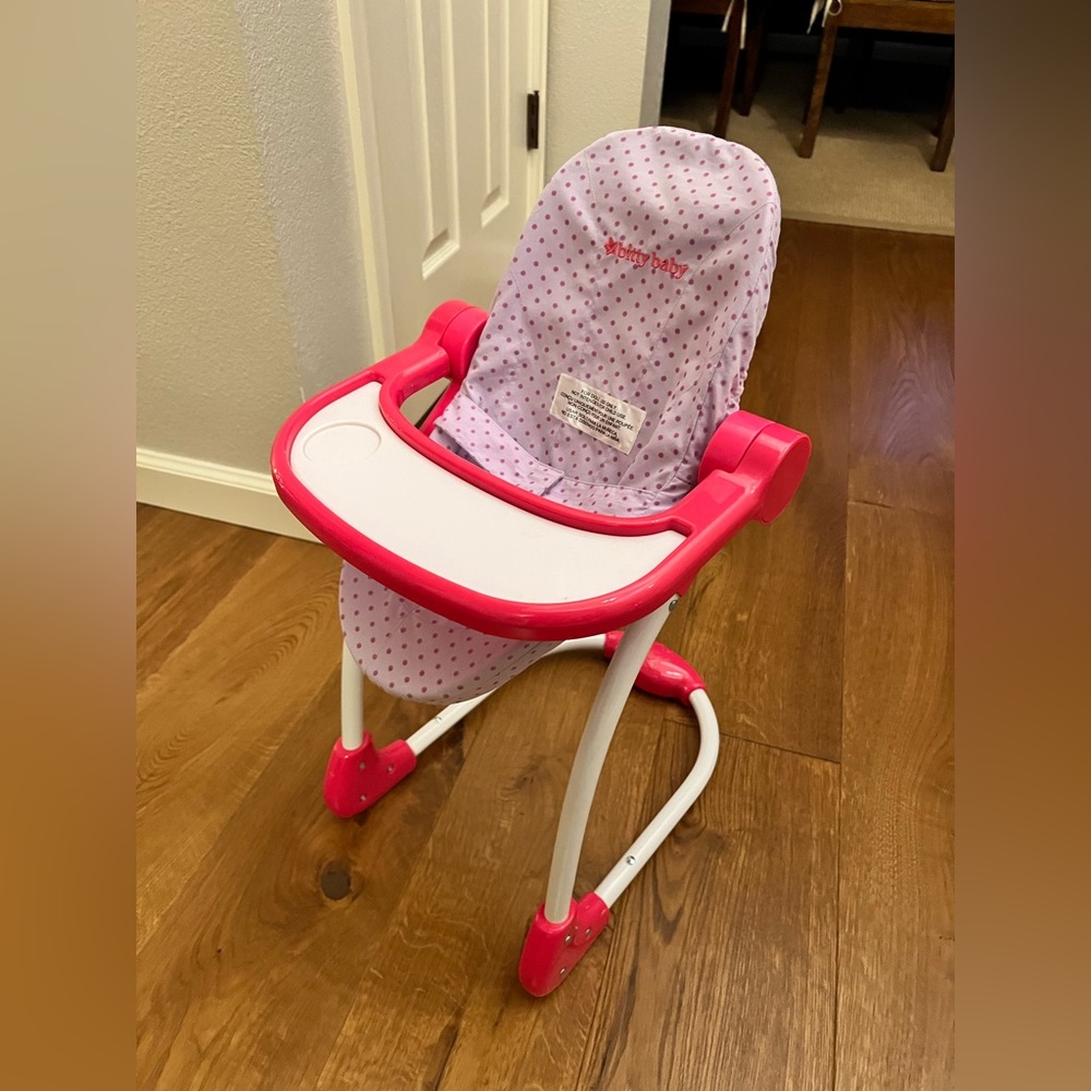 EUC American Girl Bitty Baby Pink and White Doll High Chair